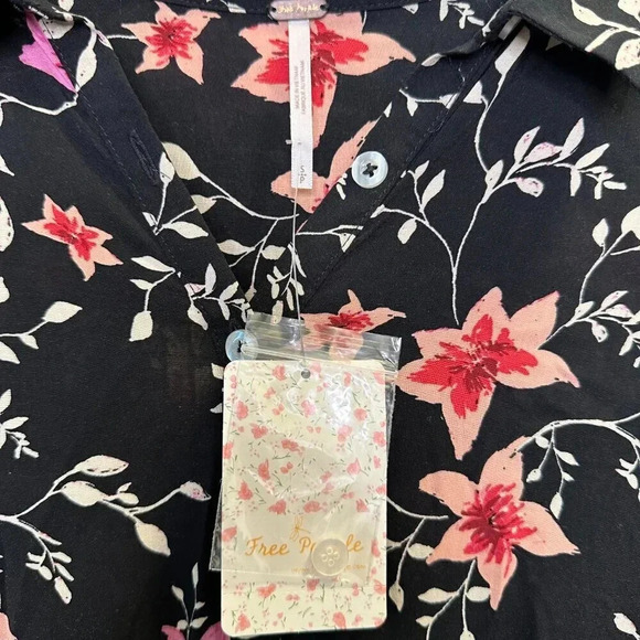 NWT Free People Lighten Up Black Floral Combo Shirt Dress Size Small - Picture 4 of 6